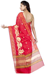 Chandrakala Women's Red Banarasi Cotton Silk Saree