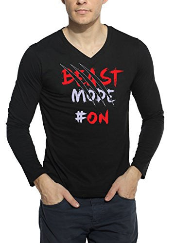 PepperClub Men's V-Neck Full Sleeve Black T-shirt - Beast Mode On-hpvnf-beast-black-m