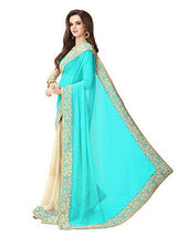 Glory Sarees Women's Georgette Saree (Sukanya blue saree_blue &amp; beige)