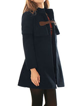 Allegra K Women Buckle fastening Worsted Caped Flare Long Coat Blue S