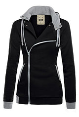 DJT Womens Oblique Zipper Slim Fit Hoodie Jacket Small Black
