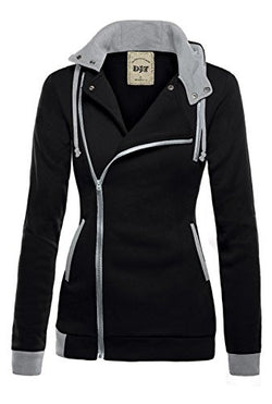 DJT Womens Oblique Zipper Slim Fit Hoodie Jacket Small Black