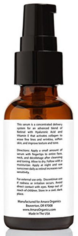 Amara Organics Retinol Serum 2.5% with Hyaluronic Acid & Vitamin E, 1 fl. oz.