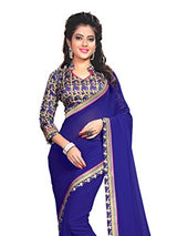 Indianbeauty Women's Chiffon Saree (AS1247_Blue_Free Size)