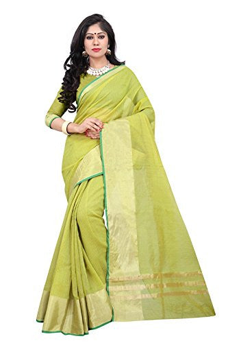 Vishala Fashion Beautiful Handloom Plain Green Pure cotton double mercerised Saree hand crafted with rich look
