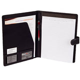 eFolio(TM) Genuine Pebble Grain Leather Business or Student Portfolio Padfolio with Replaceable Notepad, Document Holder, Card Holder, Pen Holder and Snap Closure, Black