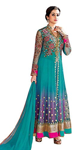 Sargam Fashion Embroidered Light Blue Net Fashion Shervani Style Party Wear S...
