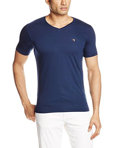 The Indian Garage Co. Men's T-Shirt (VNECK H/S-Navy_Large_Navy)