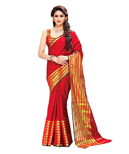 Glory Sarees Women's Poly Cotton Ethnic Wear Saree (jari108_red)