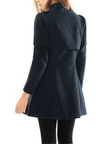 Allegra K Women Buckle fastening Worsted Caped Flare Long Coat Blue S
