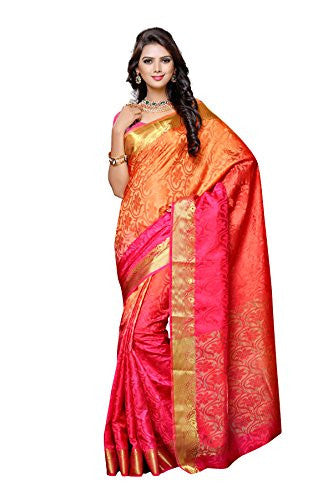 Mimosa By Kupinda Women's Tusser Silk Saree Kanjivaram Style Color :Multi (3430-2037-3D-RNI-STB-PCH)