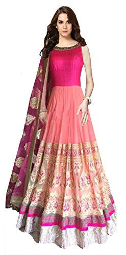 Clickedia Women Net & Georgette Embroidered Semi - Stitched Pink Color Lehenga Suit & Dupatta