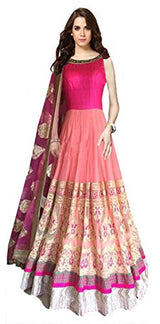 Clickedia Women Net &amp; Georgette Embroidered Semi - Stitched Pink Color Lehenga Suit &amp; Dupatta
