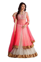 Clickedia Women's Net With Heavy Work Pink &amp; White Lehenga Suit- Dress Material