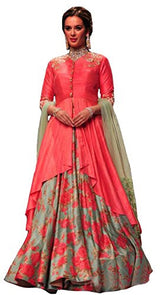 Clickedia Women's Banglory Silk Peach Semi Stitched Lehenga Suit