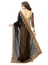 Panchratna Women'S black and cream georegette and net ethnic saree...