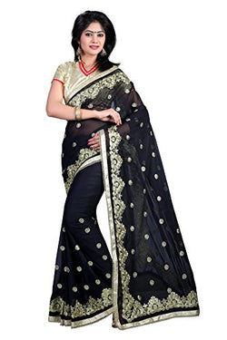 B Bella Creation Women's Georgette Saree (BLACK_C_PALLU01_Black_Free size)
