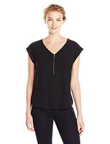 Lark & Ro Women's Sleeveless Gold Zipper Top, black, Medium