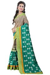 Glory Sarees Women's Bhagalpuri Art Silk Cotton Sarees(vnart25_green_beige)
