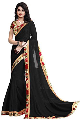 Trendz Women Georgette Saree(TZ_Chandramukhi_Black_Black)