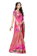 Mimosa Women'STassar silk Saree with Hand Embroidery Color: Pink(3220-2085-EMB-PINK)