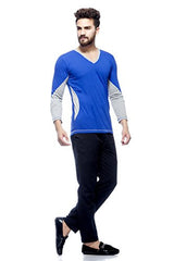 Men's Blue Grey V neck T-shirt (Medium)