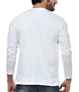Neevov Men's V- Neck Cotton White T-Shirt Full Sleeve-L