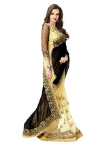 Panchratna Women'S black and cream georegette and net ethnic saree...