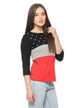 Vvoguish Black/Grey Melange/Red Star Printed Top