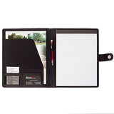 eFolio(TM) Genuine Pebble Grain Leather Business or Student Portfolio Padfolio with Replaceable Notepad, Document Holder, Card Holder, Pen Holder and Snap Closure, Black