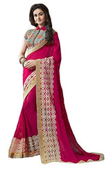 V-Art Women's Faux Georgette Saree With Blouse Piece (Dcmtnrgpink_Pink)