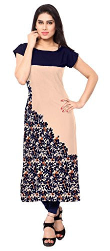 Ziyaa Women's Faux Crepe Kurti (ZIKUCR186-L_Beige_Large)