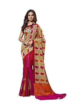 EthnicJunction Women's Cotton Silk Saree With Blouse (Multicolor,EJ1131-3031)
