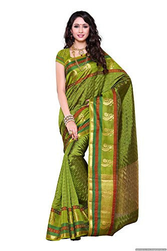 Mimosa Women's Traditional Art Silk Saree Kanchipuram ikkat style, color :Olive(3232-191-OLIV)
