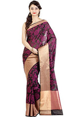 Chandrakala Women's Black Banarasi Cotton Silk Saree