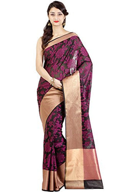 Chandrakala Women's Black Banarasi Cotton Silk Saree