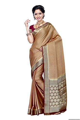 Mimosa Women'S Creap Silk Saree With Blouse,Color:Chiku(3200-2077-CHKU-MRN)