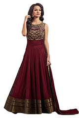 Janasya Women's Georgette Semi Stitched Dress Material (JNE0937-MAROON-DR-COPPER_Marron_Free Size)
