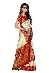 Mimosa Women's Traditional Art Silk Saree Kanjivaram Style With Blouse Color:Off White(3301-200-HWT-MRN )