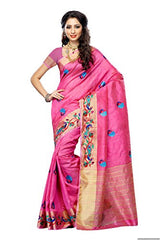 Mimosa Women'STassar silk Saree with Hand Embroidery Color: Pink(3220-2085-EMB-PINK)