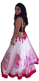 Sky Global Women's Georgette &amp; Net White Red Lehenga With Black Embroidered Blouse (Lehnga_153_Free Size)