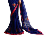 Oomph! Women's Chiffon Sarees Party Wear/Fancy Chiffon Sarees/Embroidered Chiffon Sarees - Indigo Blue