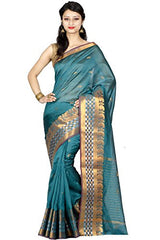Chandrakala Women's Banarasi Cotton Silk Saree(Turquoise)