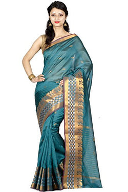 Chandrakala Women's Banarasi Cotton Silk Saree(Turquoise)