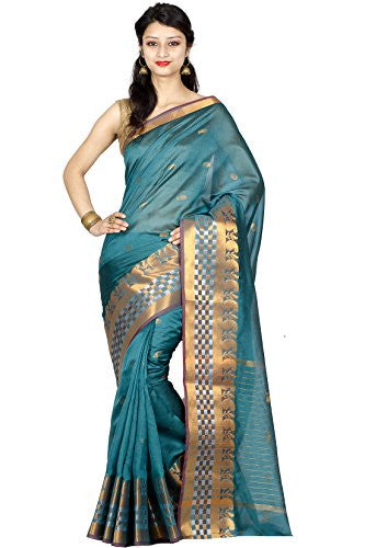 Chandrakala Women's Banarasi Cotton Silk Saree(Turquoise)