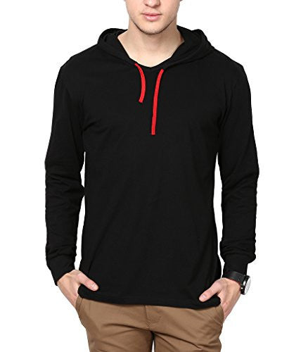 Inkovy Men's Cotton Full Sleeve Hooded T-Shirt (INKOVY-HOOD-FULL-BLACK-L_Large_Black)