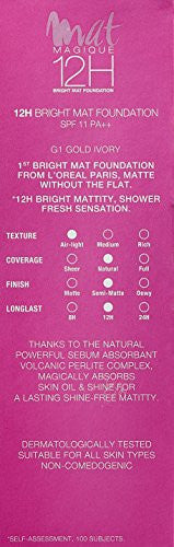 L'Oreal Paris Mat Magique 12H Mat Foundation, G1, 30g