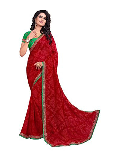 Oomph! Women's Georgette Sarees Party Wear/Bandhani Georgette Sarees/Traditional Georgette Sarees - Crimson Red