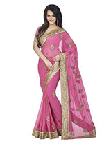 Oomph! Chiffon Saree With Printed Blouse And Border (Dark Green)