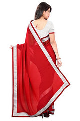Sourbh Sarees Women's Red Faux Georgette Saree With Unstitched Blouse Piece